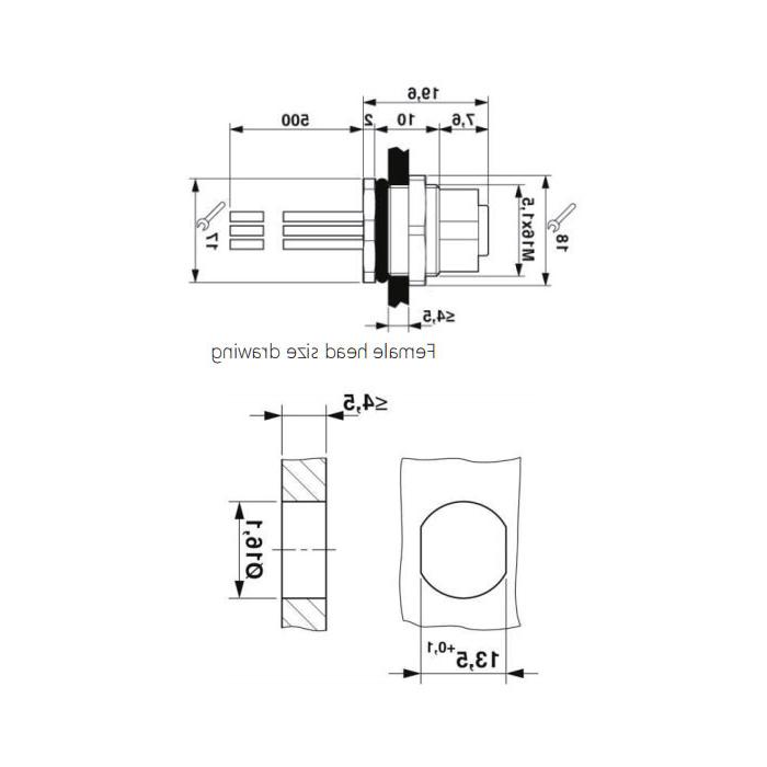 M12 12Pin，母头，法兰连接器，电路板后装，PCB安装，64SC61P